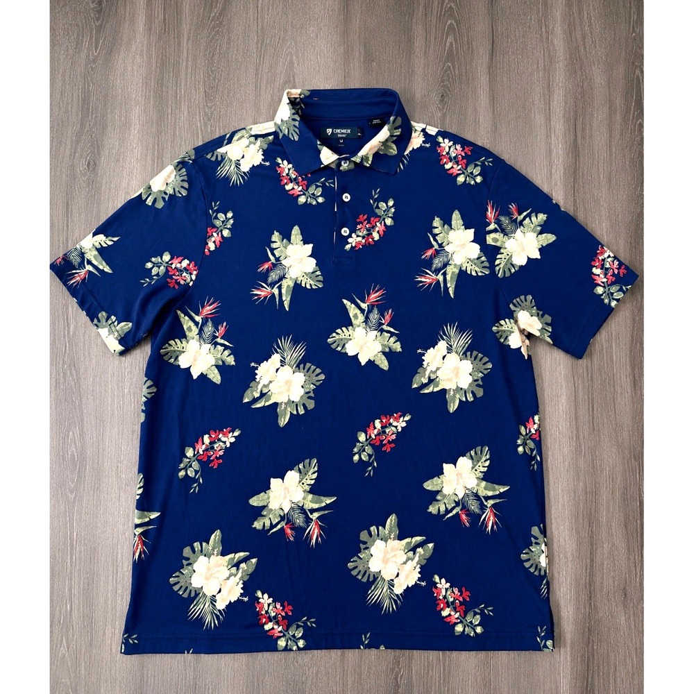 Cremieux Classics Men's Large Blue Floral Polo Shirt 100% Cotton Tropical
